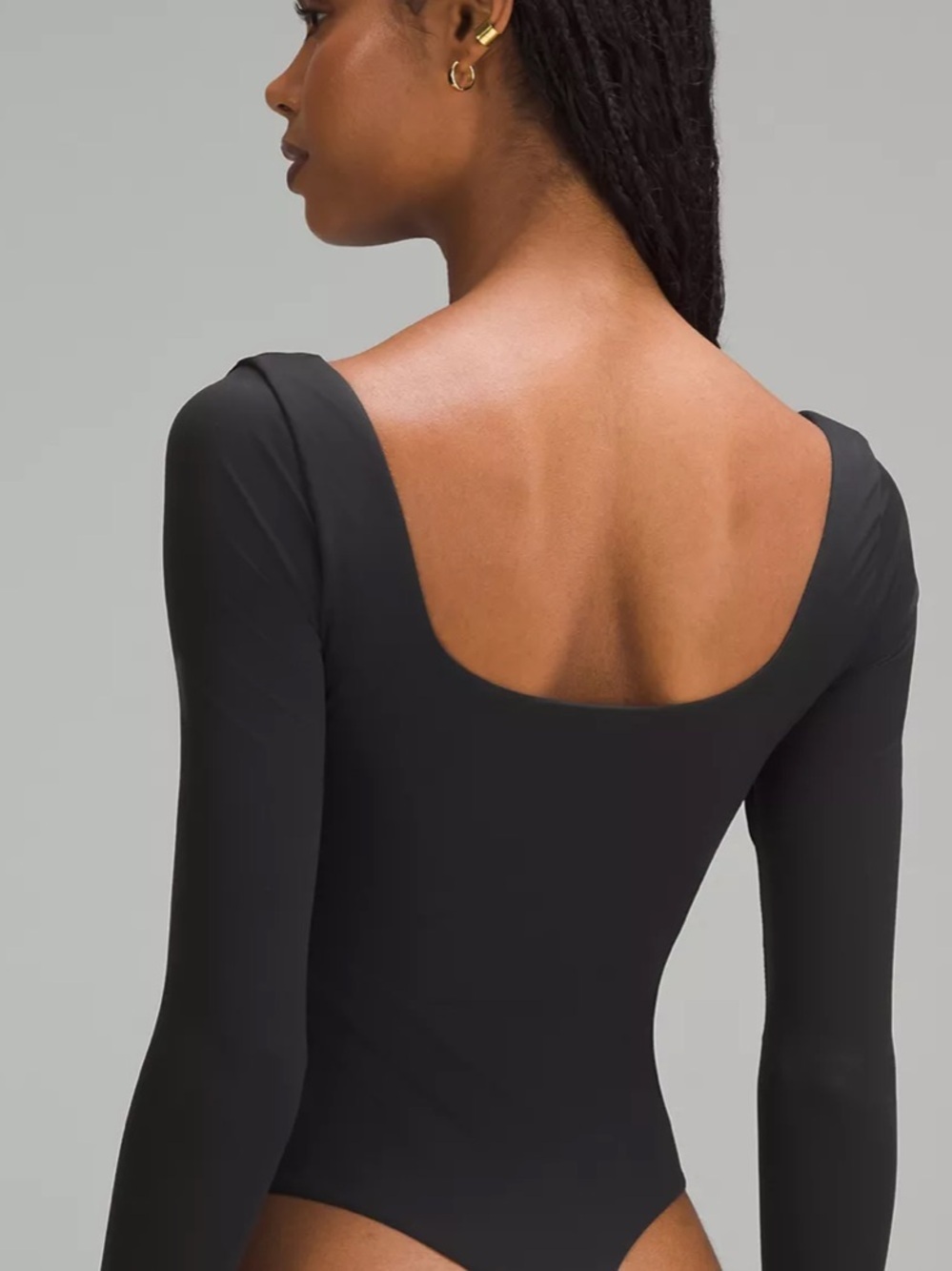 Wundermost Ultra-Soft Nulu Square-Neck Long-Sleeve Bodysuit Black - Picture 2 of 8